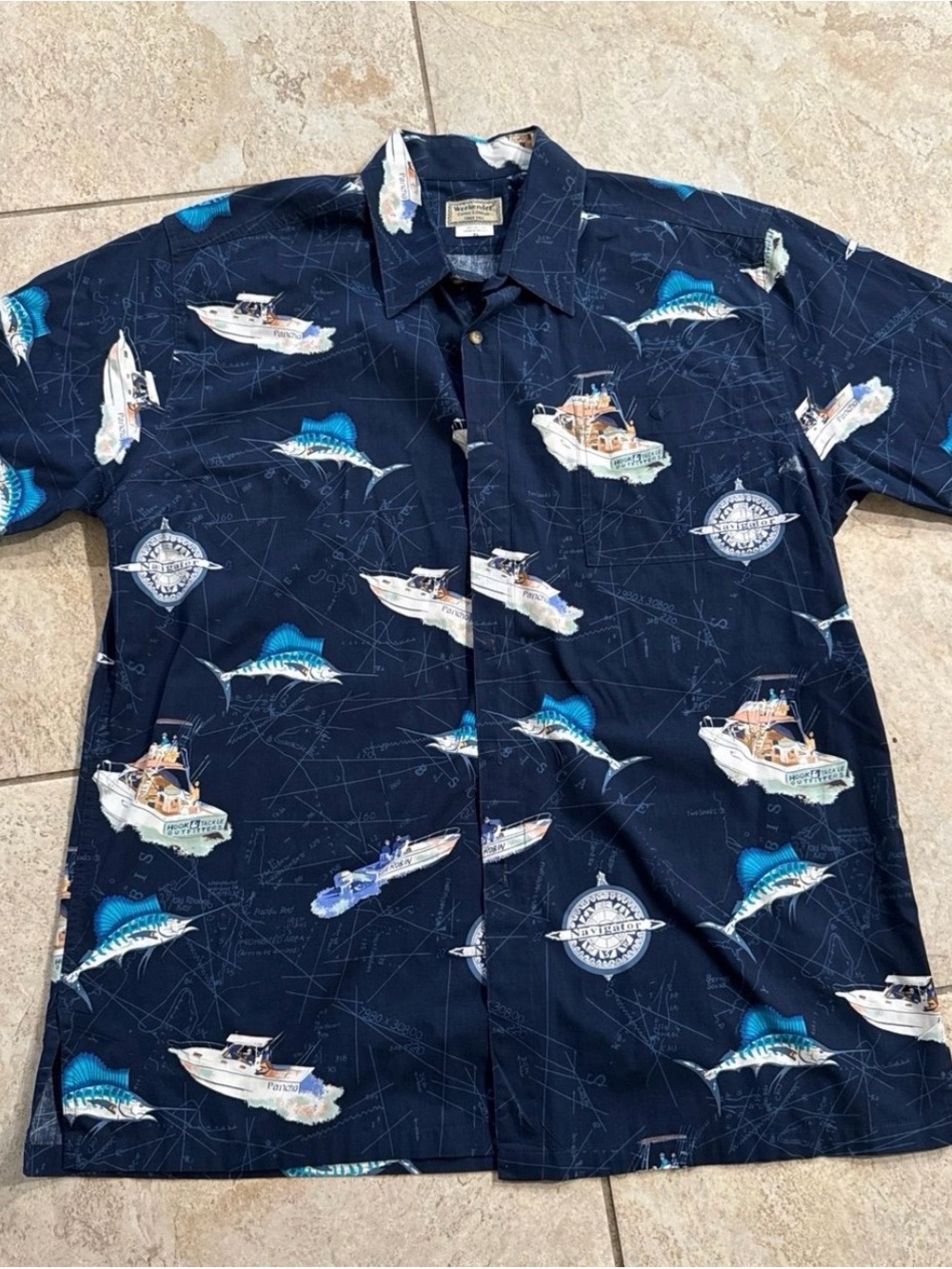 Weekender Button Down Shirt Boats Fish Size XL